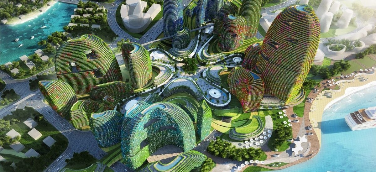 Zrównoważone miasto w stylu tropikalnego lasu